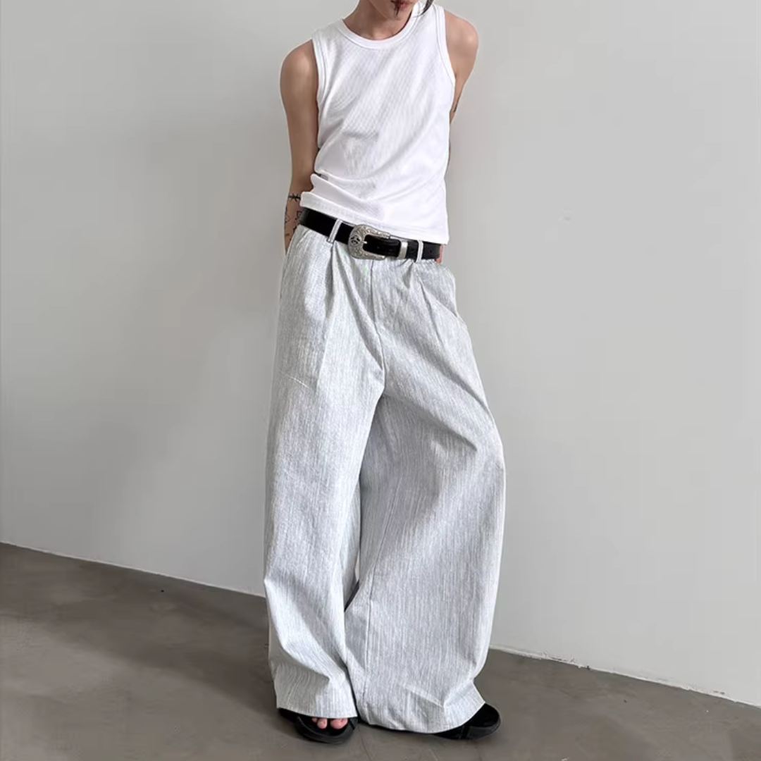 リネンミックス ワイドタックパンツ / 2color | ness.