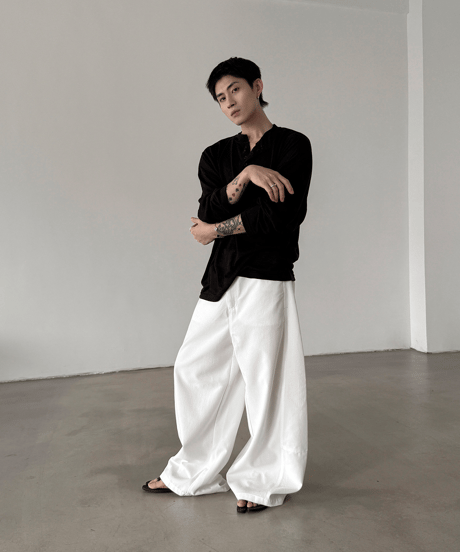 シアー ヘンリーネック ルーズ L/S Tシャツ / 3color