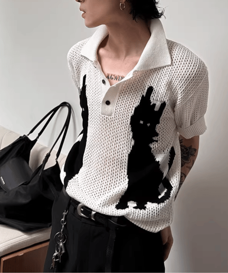 シャドウキャット メッシュニットポロシャツ / 2colors