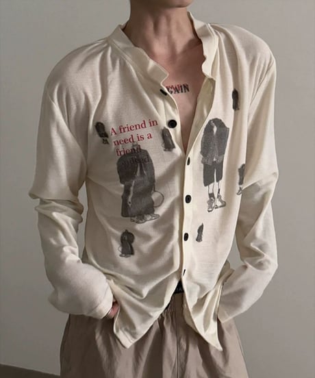 プリントデザイン スリムフィットカーディガンシャツ / 2colors