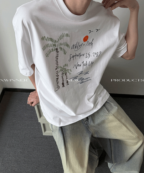 パームツリーグラフィック ルーズ半袖Tシャツ / 2color