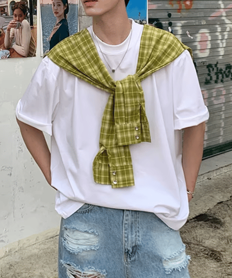 フェイク チェックシャツTEE / 2color
