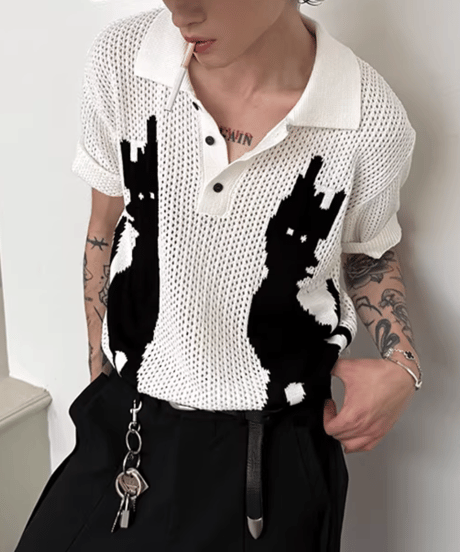シャドウキャット メッシュニットポロシャツ / 2colors