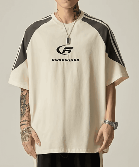 デュアルストライプ ラグランオーバーサイズTシャツ / 2color