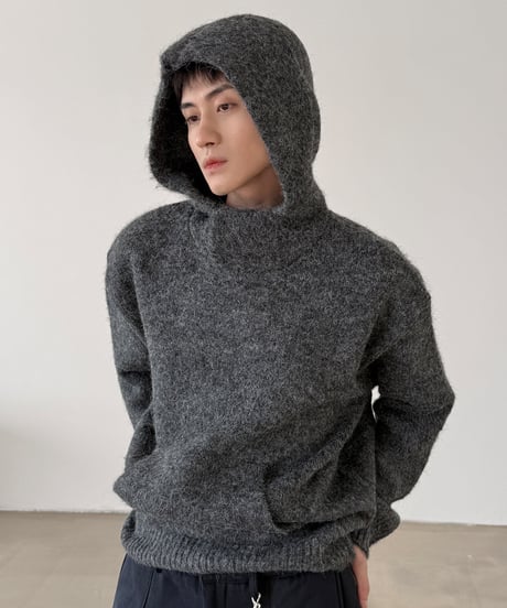ウールブレンド フーデッドニットプルオーバー / 2colors
