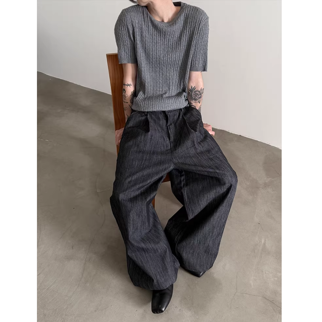 リネンミックス ワイドタックパンツ / 2color | ness.