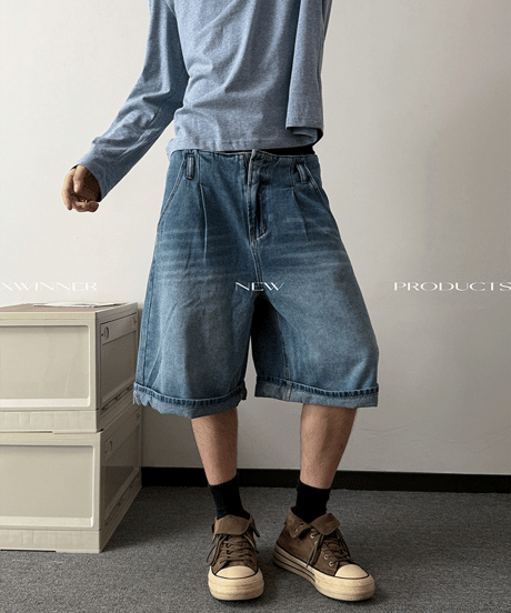 ルーズタック ワイドデニムハーフパンツ