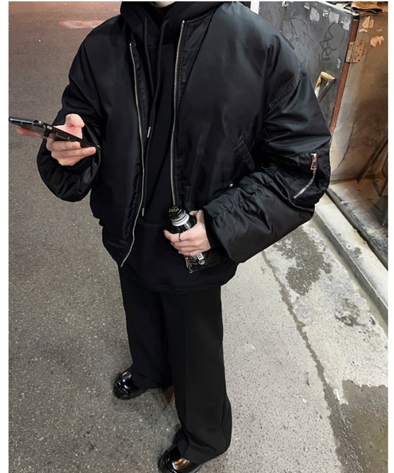 CROWS MA-1ジャケット Lサイズ ブラック CROWS MA-1ジャケット Lサイズ ブラック PU合皮 ダブルジップ MA-1