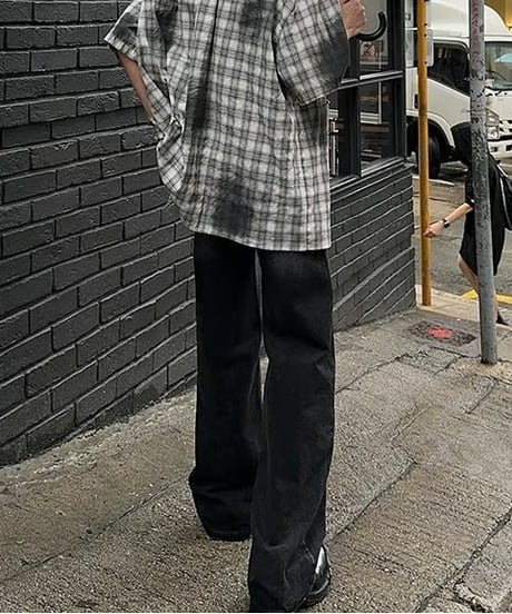 ブラックウォッシュ ワイド デニムパンツ