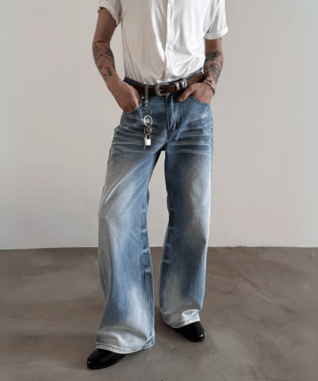 サンフェード ワイドストレートデニム
