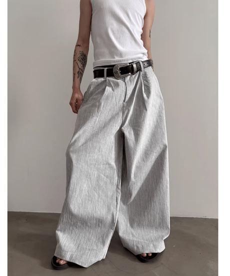 リネンミックス ワイドタックパンツ / 2color