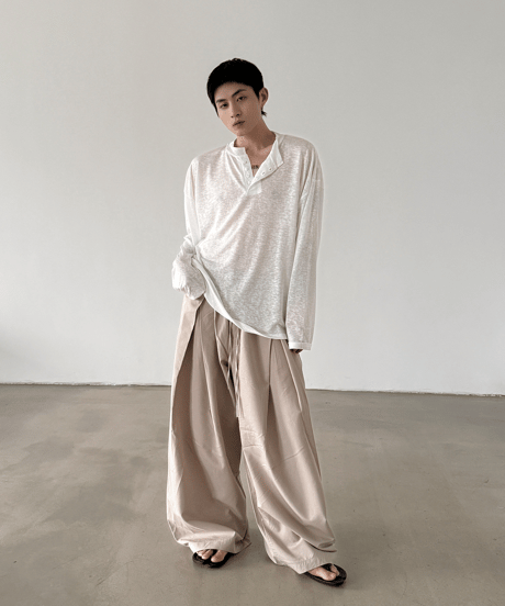 シアー ヘンリーネック ルーズ L/S Tシャツ / 3color