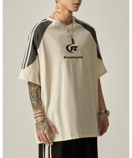 デュアルストライプ ラグランオーバーサイズTシャツ / 2color