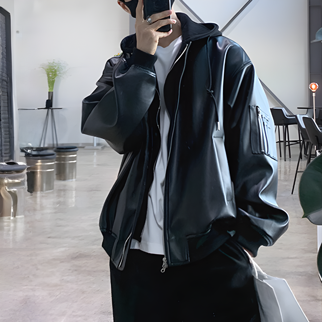 在庫限り】フードレイヤード レザージップブルゾン | ness.