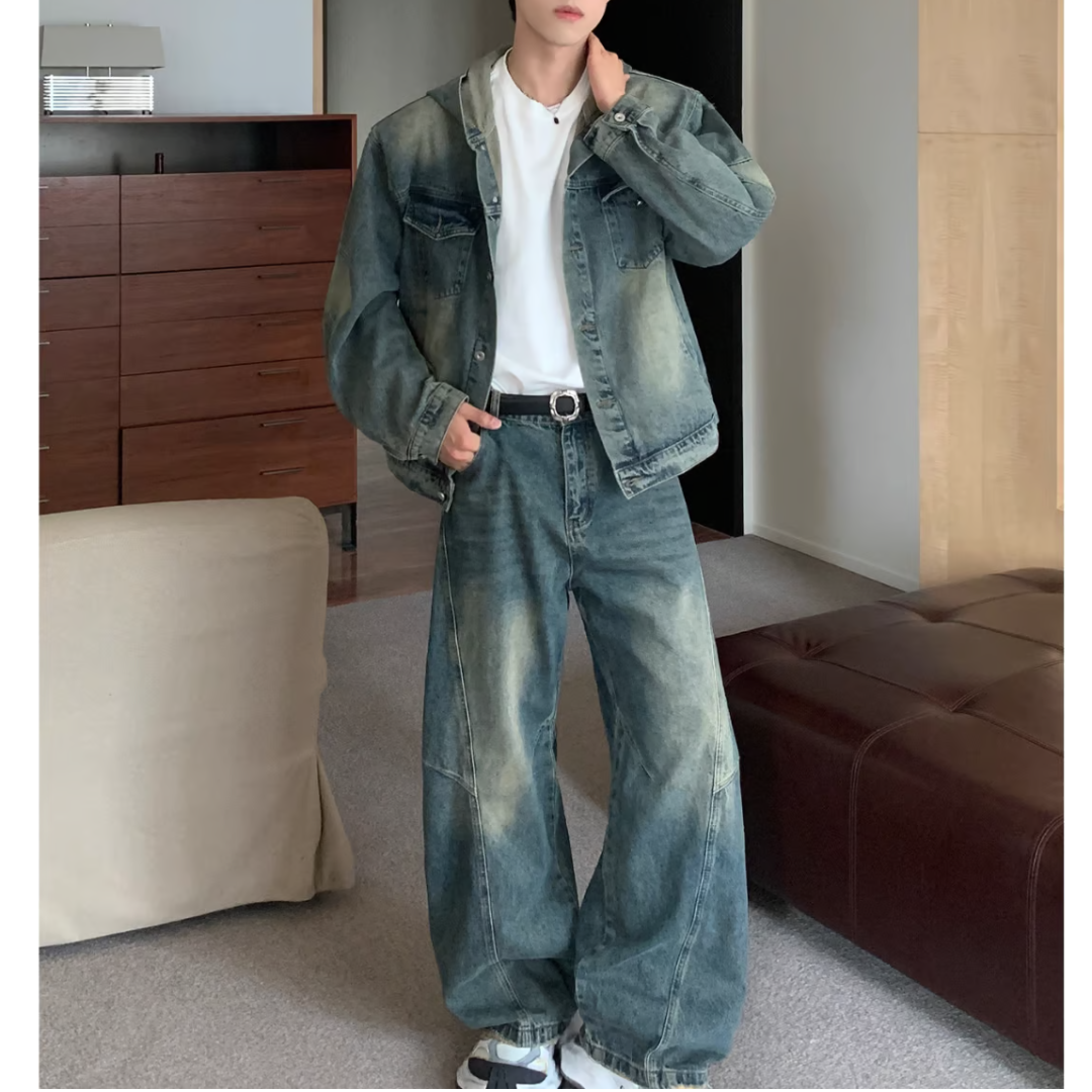 CVTVLIST VINTAGE DENIM SET UP デニムセットアップ セール】Vintage wash painting pattern denim set up