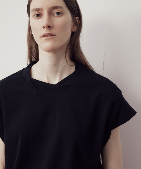 フレンチスリーブ クルーネック コットン ビッグシルエット Tシャツ / 2color