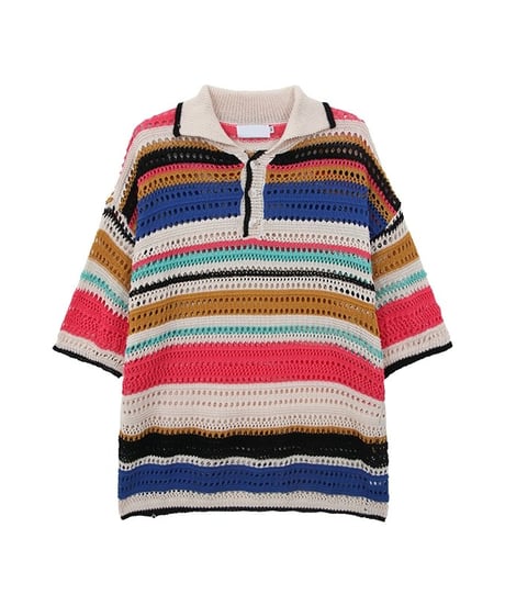 マルチボーダー メッシュポロシャツ / 5color