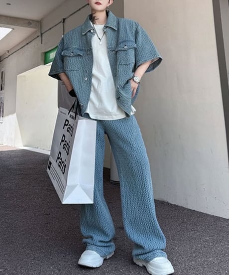 ツイードデニム セットアップ シャツ＆パンツ