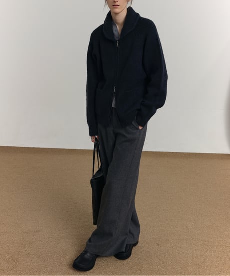 ソフトウールミックス ショールカラーニットブルゾン
