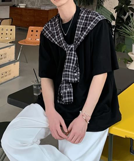 フェイク チェックシャツTEE / 2color