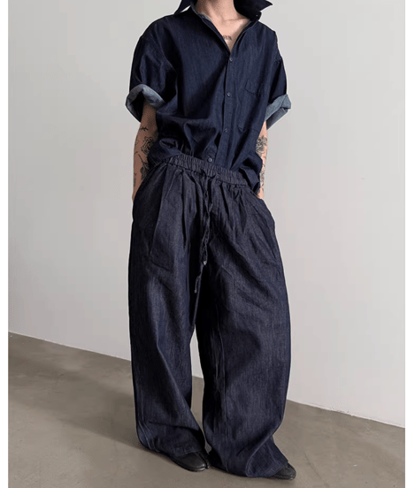 ドローストリング ワイドデニムパンツ
