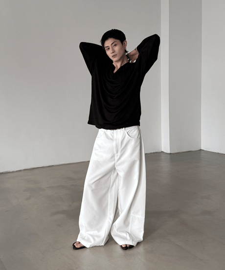 シアー ヘンリーネック ルーズ L/S Tシャツ / 3color