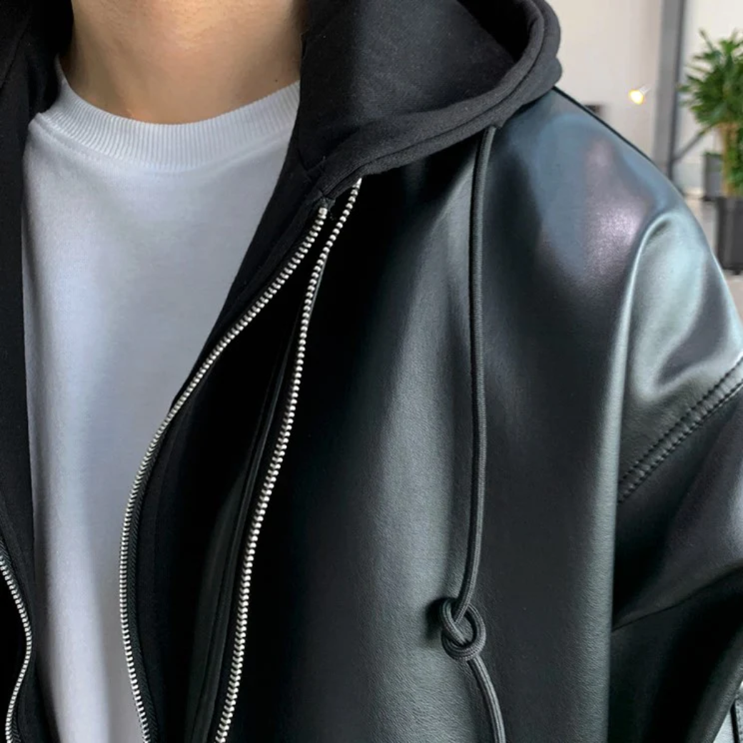 在庫限り】フードレイヤード レザージップブルゾン | ness.