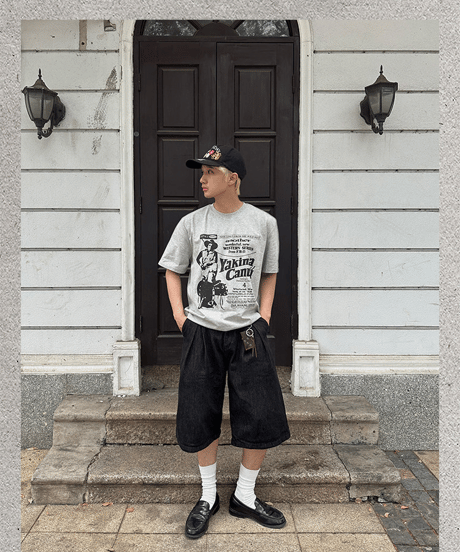 ヴィンテージ風 アメカジグラフィック プリント 半袖Tシャツ / 2color