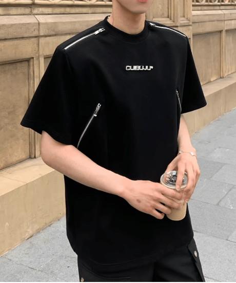 メタルロゴ ジップディテールTシャツ / 4color