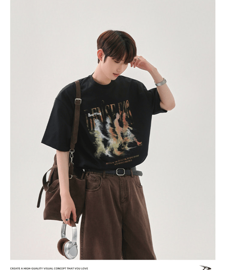 オーバーサイズ グラフィックプリント 半袖 Tシャツ  / 4color