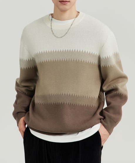 グラデーションライン ドロップショルダーニット