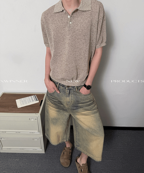 ヴィンテージ加工バギーデニムクロップドパンツ