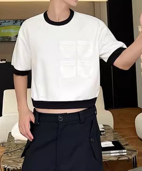 コントラスト ポケットデザインTシャツ / 2color