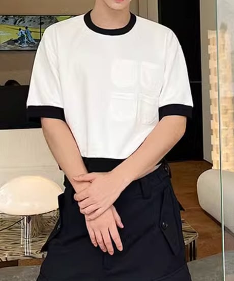 コントラスト ポケットデザインTシャツ / 2color