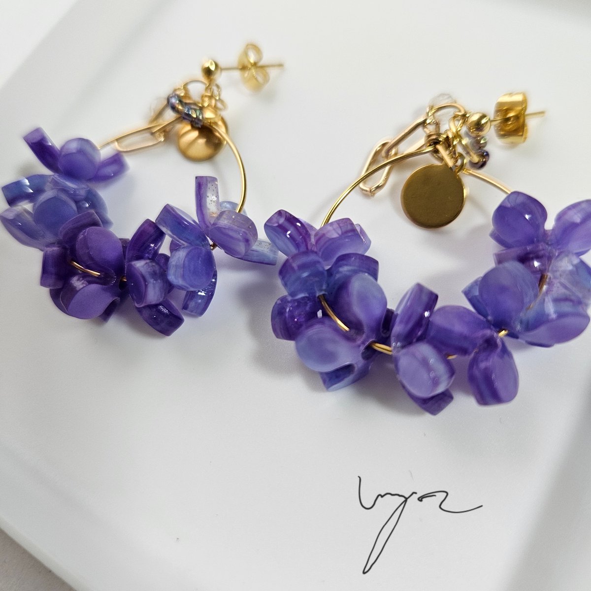 紫陽花のフープ風k16gpピアス(イヤリング) | la flore(ラ・フローラ)花