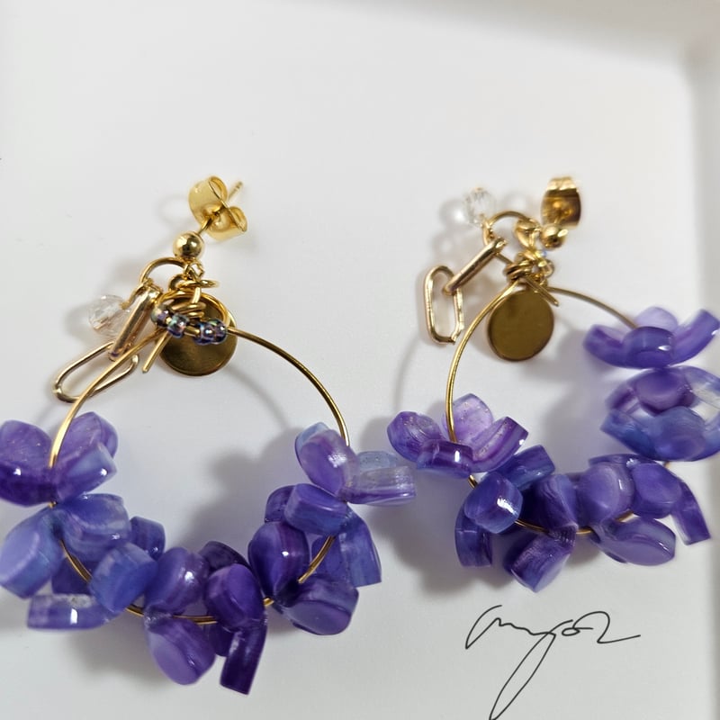 紫陽花のフープ風k16gpピアス(イヤリング) | la flore(ラ・フローラ)花