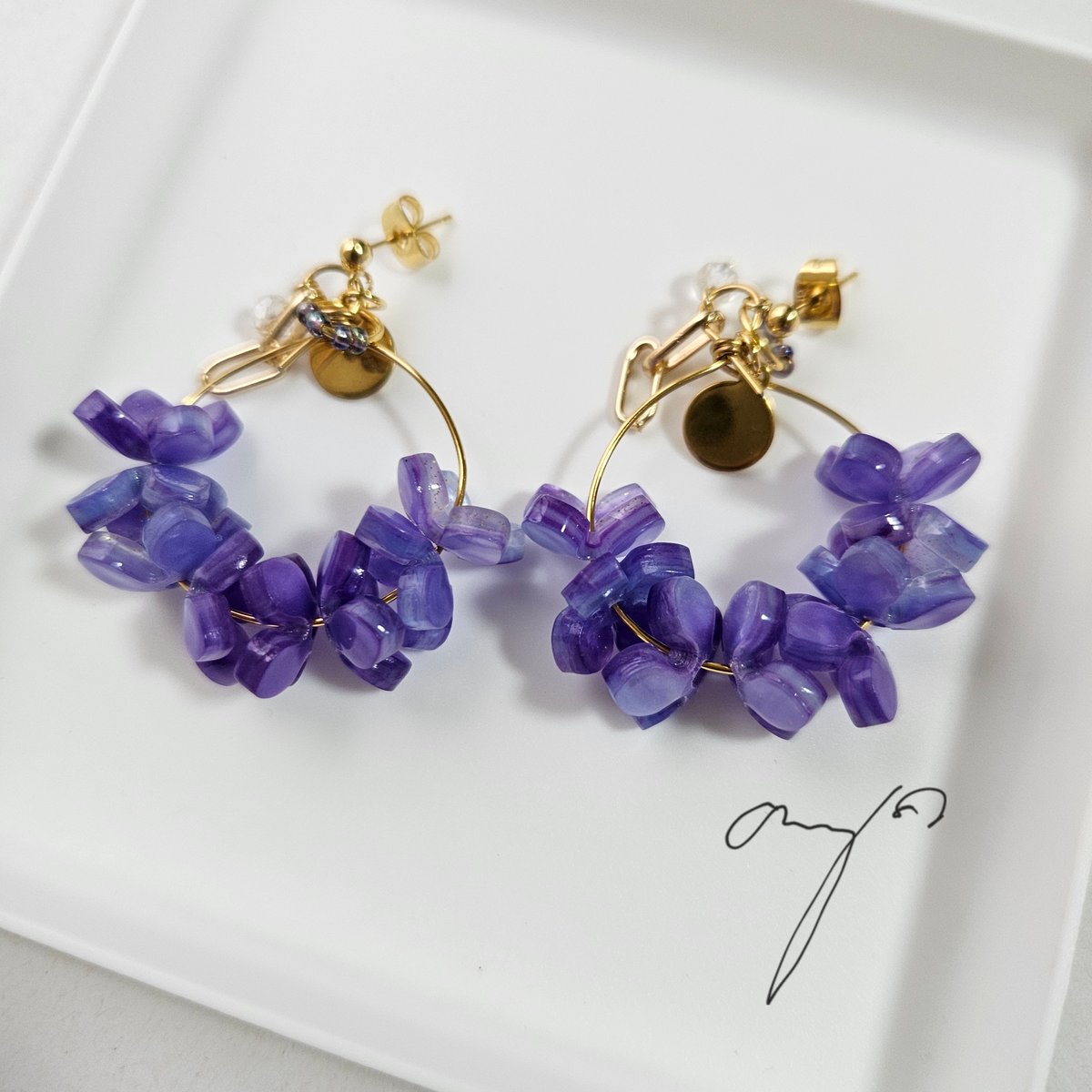 紫陽花のフープ風k16gpピアス(イヤリング) | la flore(ラ