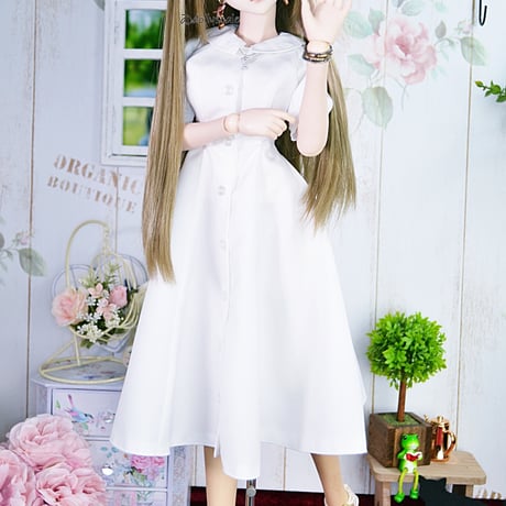 フラットカラーシャツワンピースの型紙【58cmL】Flat Collar Shirt Dress PDF Sewing Pattern for 58cmL dolls(1/3 scale)