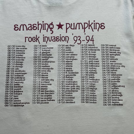 THE SMASHING PUMPKINS "ROCK INVASION 1993-1994" GIANT BY TEEJAYS X-LARGE 1676
