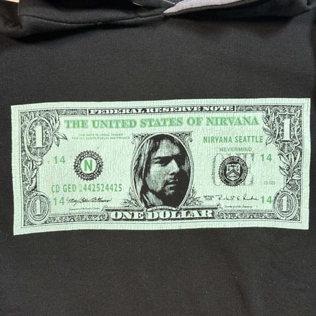 NIRVANA "KURT COBAIN DOLLAR BILL " HOODIE FITS LIKE X-LARGE 1902