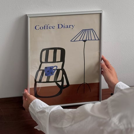 poster-03179　Coffee Diary Cafe Poster with Silver Frame 30×40cm