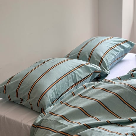 beddingsets-03038　mint×orange Thick and Thin Stripe Bedding Sets