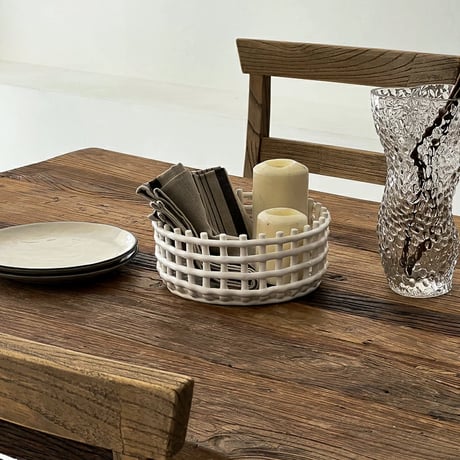 basket-03073　Ceramic Fruit Bowl Basket Off White