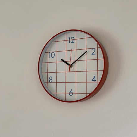 clock-03105　RED Grid Pattern Round Wall Clock