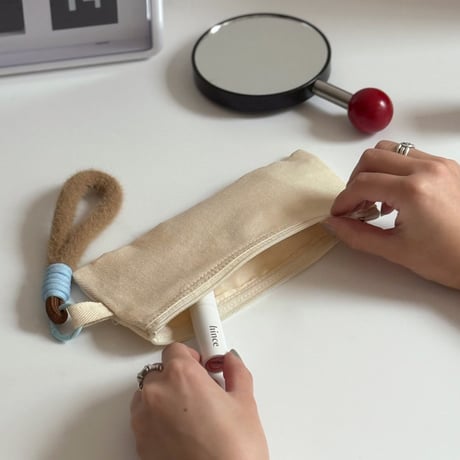 stationery-03049　Canvas Pencil Pouch with Fluffy Strap