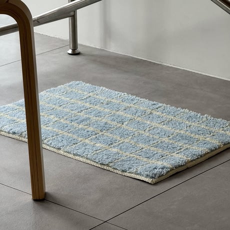 mat-03112　Light blue×White Tile Pattern Rug 40x60