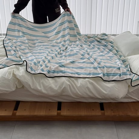 blanket-03056　White×Blue×Green Stripe  Blanket 130×180