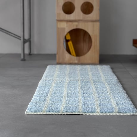 rug-03104　Light blue×White Tile Pattern Long Rug 40×120cm