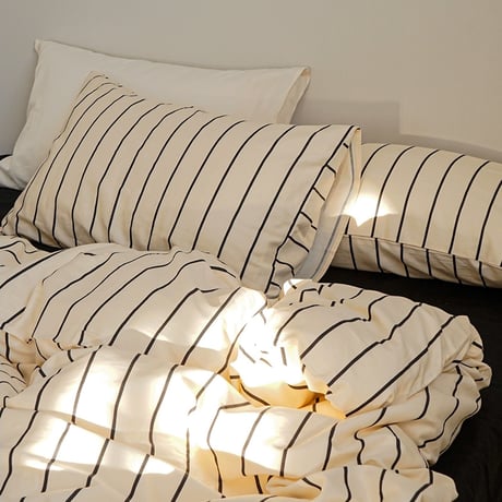 beddingsets-03001　Cream×Black Pencil Stripe Bedding Sets