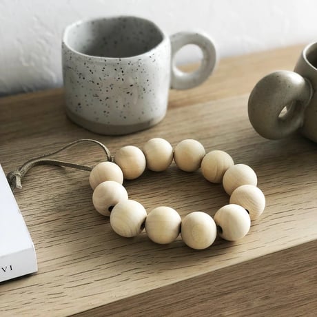 potstand-03200　Wood Beads Genuine Leather Pot Holder Pot Coaster
